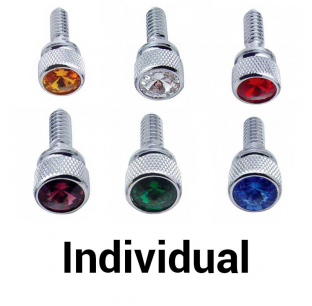 Chrome Peterbilt Dash Screws with Colored Jewel - Available in Amber, Blue, Clear, Green, Purple, Red - Fits Most Models