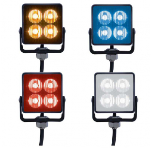 4 LED Square Strobe Lighthead - Amber, Blue, Red, White - 19 Flash Patterns - 12V/24V - Universal Fit