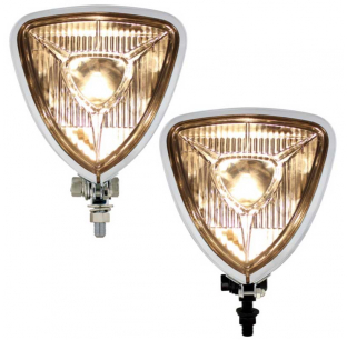 Triangle Headlight in Chrome or Black Finish with Flat or Round Back, 5 1/4 x 5 1/4 Inch, Fits Most Truck Models