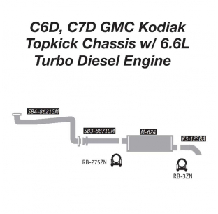 GMC Kodiak Topkick Chassis with 6.6L Turbo Engine Exhaust Layout - C6D, C7D Models