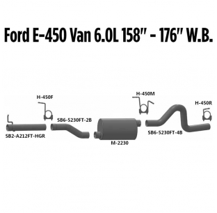 Ford E-450 Van 6.0L Exhaust Layout for 158-176 inch Wheelbase