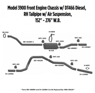 Model 3900 Front Engine Chassis with DT466 Diesel Exhaust Layout, RH Tailpipe, Air Suspension, 152-276 W.B.