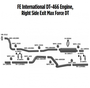 FE International DT-466 Engine Exhaust Layout - Right Side Exit Max Force DT