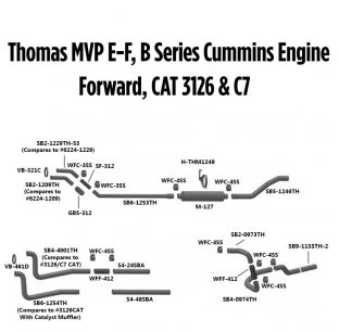 Thomas MVP E-F, B Series Cummins, CAT3126 & C7 Exhaust Layout Diagram