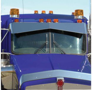 13 Inch Kenworth Boltless Bowtie Curved Glass Sunvisor, Stainless Steel, Fits W900, T300, T400, T600, T800 (1995-2020)