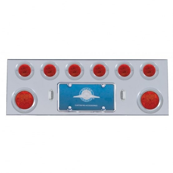 Stainless Rear Center Panel with 4" 7 LED Reflector and 13 LED 2.5" Lights, Red Lens with Bezel