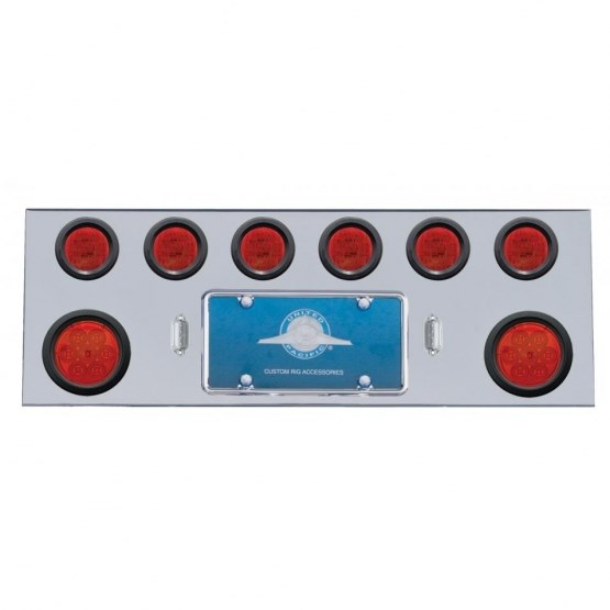 "Stainless Rear Center Panel with 4" 7 LED Reflector & 13 LED 2.5" Lights, Red Lens with Grommet"