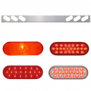 Chrome One Piece Rear Light Bars with 6 Oval Lights, Slanted Style, Chrome Plastic Grommet Cover with Visor