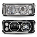 LED Projector Headlight Assembly with Auxiliary Halo Rings and Housing Bucket