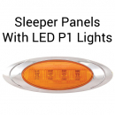 Alt text: "Sleeper Peterbilt 70-inch with Extended 7 P1 LED 4-inch Stainless Steel Amber Lens"