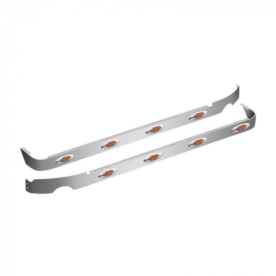 Peterbilt 379 70 Inch Sleeper Panels with 12 Amber Flatline Marker LEDs, Stainless Steel, Fits 1993-2007 Models