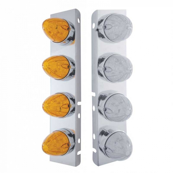 Stainless Steel Peterbilt Air Cleaner Brackets with 8 Amber LED Lights and Chrome Bezel