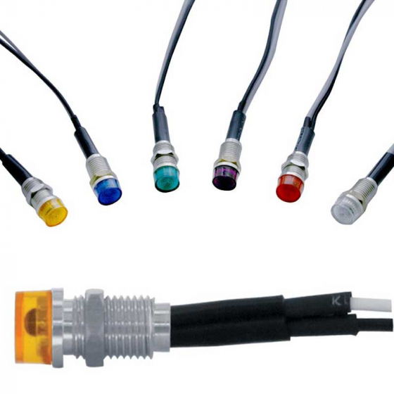 Super Bright LED Indicator Light with 6 Color Options - Amber, Blue, Green, Purple, Red, White - 12V, 1/4 Inch Diameter