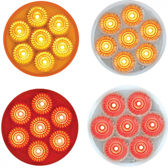 2.5 Inch Round Dual Function 7 LED Spyder Light - Amber, Red Options - Sealed Polycarbonate Lens