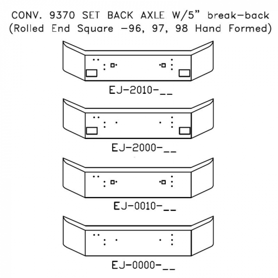 Chrome Steel Bumper for International Conventional 9370 Set Back Axle with 5-Inch Break-Back