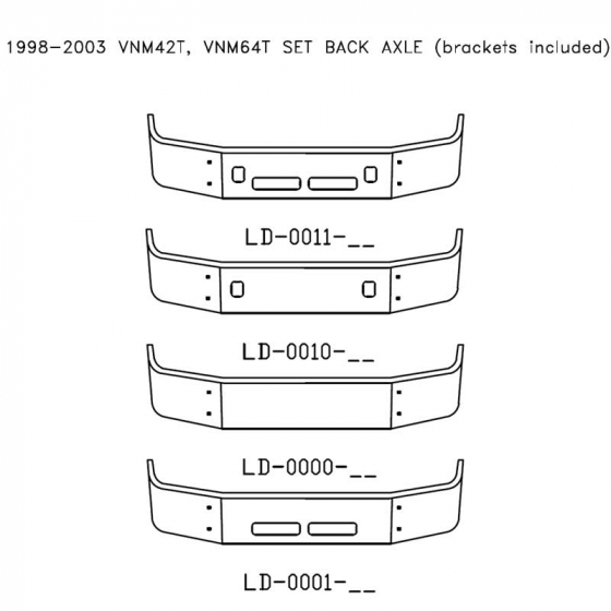 Chrome Steel Bumper for 1998-2003 Volvo VNM42T/VNM64T Set Back Axle with Custom Options