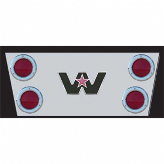 Universal 14 Inch Angled Rear Center Panel - Stainless Steel with 4 Round 4 Inch Holes for Western Star Logo