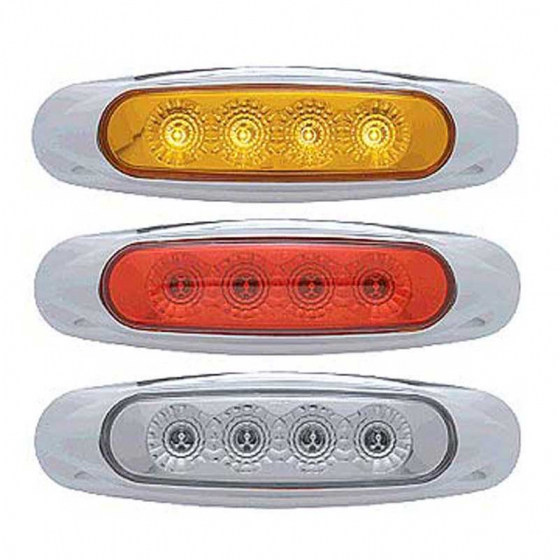 4 LED Reflector Clearance/Marker Light with Chrome Bezel, Amber/Red LEDs, 5 3/4" x 1 5/8" x 13/16", United Pacific, 10-Year Warranty