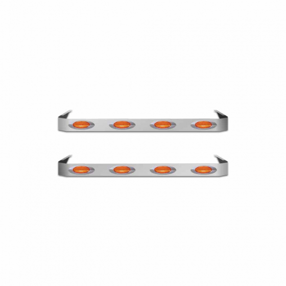 Peterbilt 379 48 Inch Sleeper Panels with 8 Amber G4 Marker LEDs, Stainless Steel, Fits 1993-2007 Models