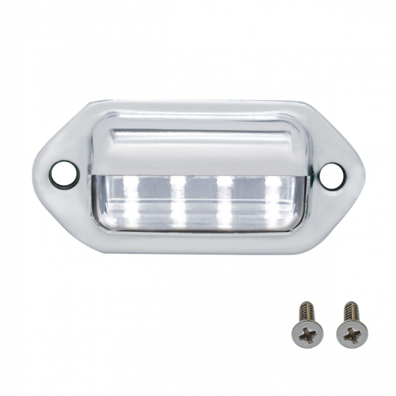 4 LED License Light - Super Bright, Chrome Housing, Water Resistant, Fits Most Models, United Pacific 2 Year Warranty