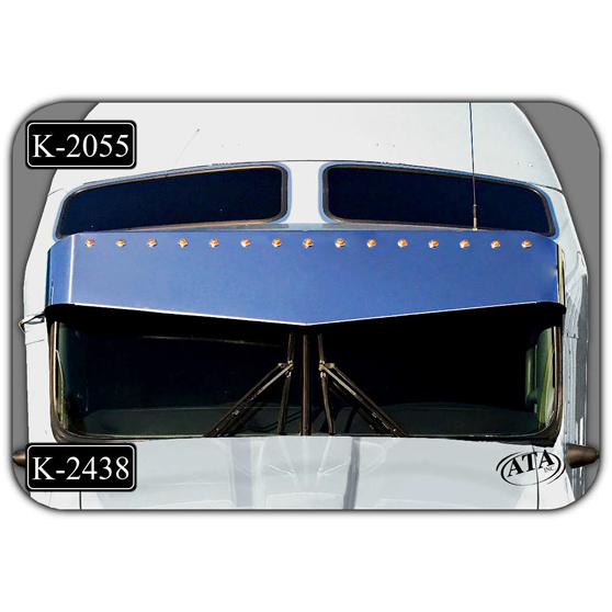 Kenworth W900L, T660, T800, T330 1996+ 10x13 Blind Mount V-Style Visor with 15 3/4" Light Holes