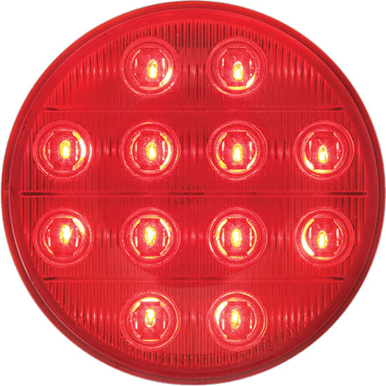 4 Inch Round 12 LED Red Stop/Turn/Tail Light with PL-3 Connection for Vehicles