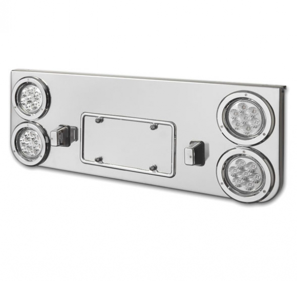 Rear Center Panel with 4 Inch Round Clear LED Lights and Chrome Plastic Bezels